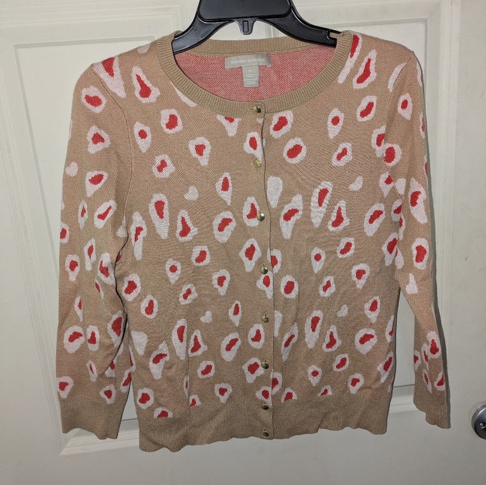 Banana Republic Beige and Red Cardigan Sweater